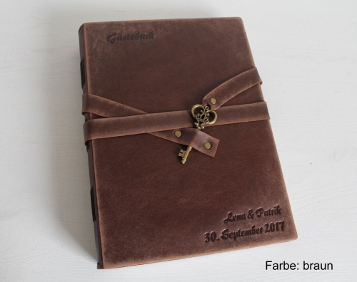 Preview: Gästenbuch - Album A4+ "Schlüssel"  im Vintage Look, braun